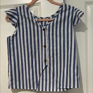 SHEIN Blue and White Button Down Shirt with Vertical Stripes
